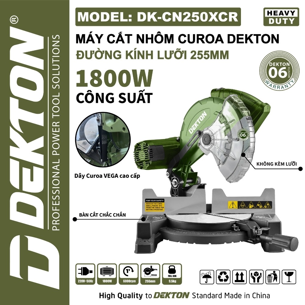 Máy cắt nhôm 1800W 255mm Dekton DK-CN250XCR (màu olive) 2 máy cắt nhôm Dekton DK-CN250XCR (2)