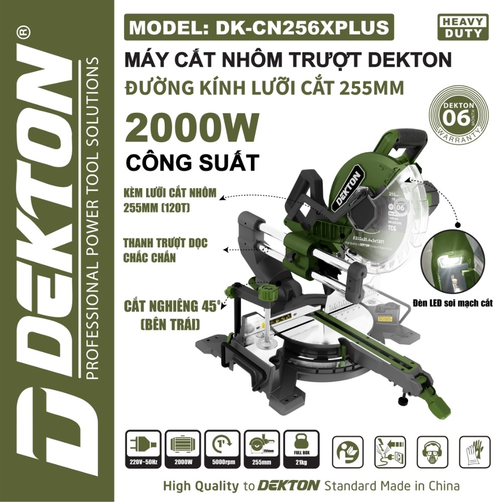 Máy cắt nhôm trượt 2000W 255mm Dekton DK-CN256XPLUS (màu olive) 2 máy cắt nhôm Dekton DK-CN256XPLUS (2)