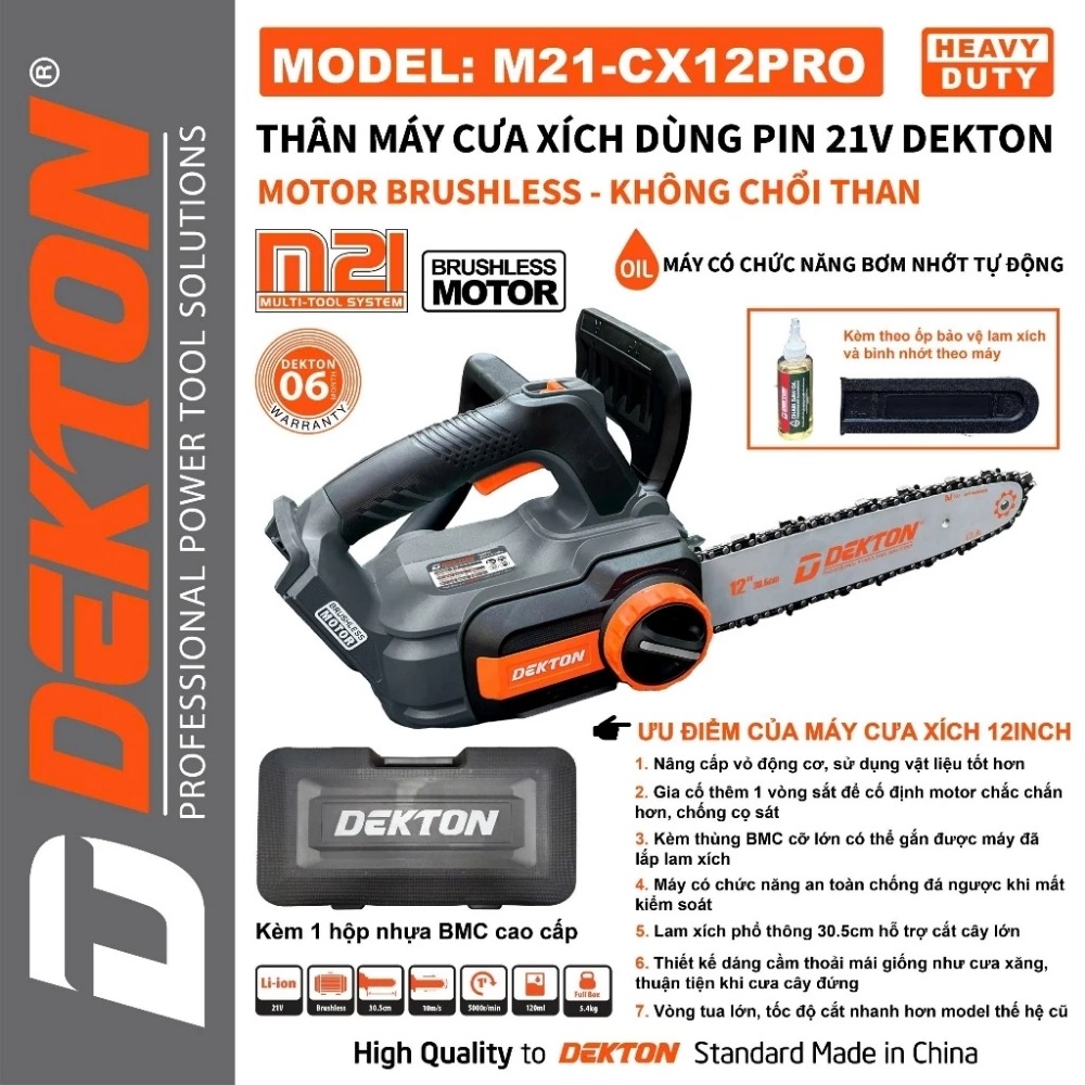 Máy cưa xích 12 inch dùng pin 21V Dekton M21-CX12PRO 2 máy cưa xích dùng pin Dekton M21-CX12PRO (2)