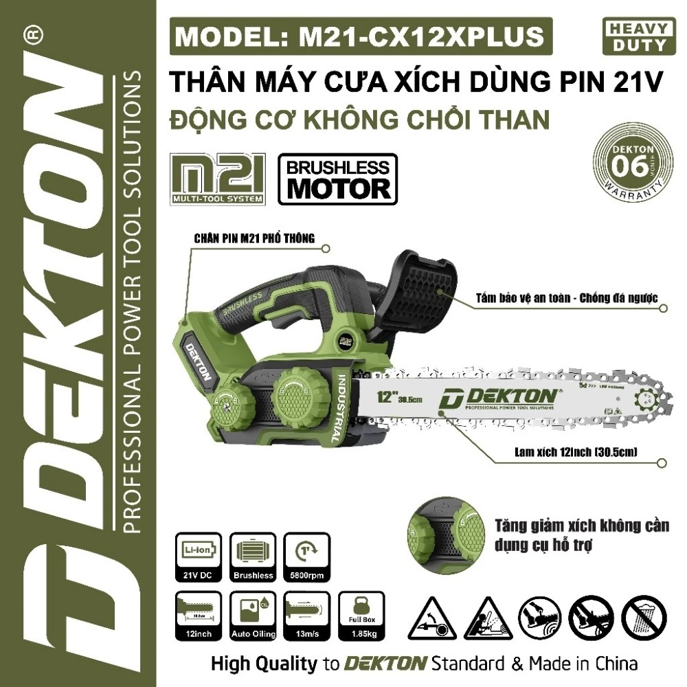 Máy cưa xích 12 inch dùng pin 21V Dekton M21-CX12XPLUS 2 máy cưa xích dùng pin Dekton M21-CX12XPLUS (2)