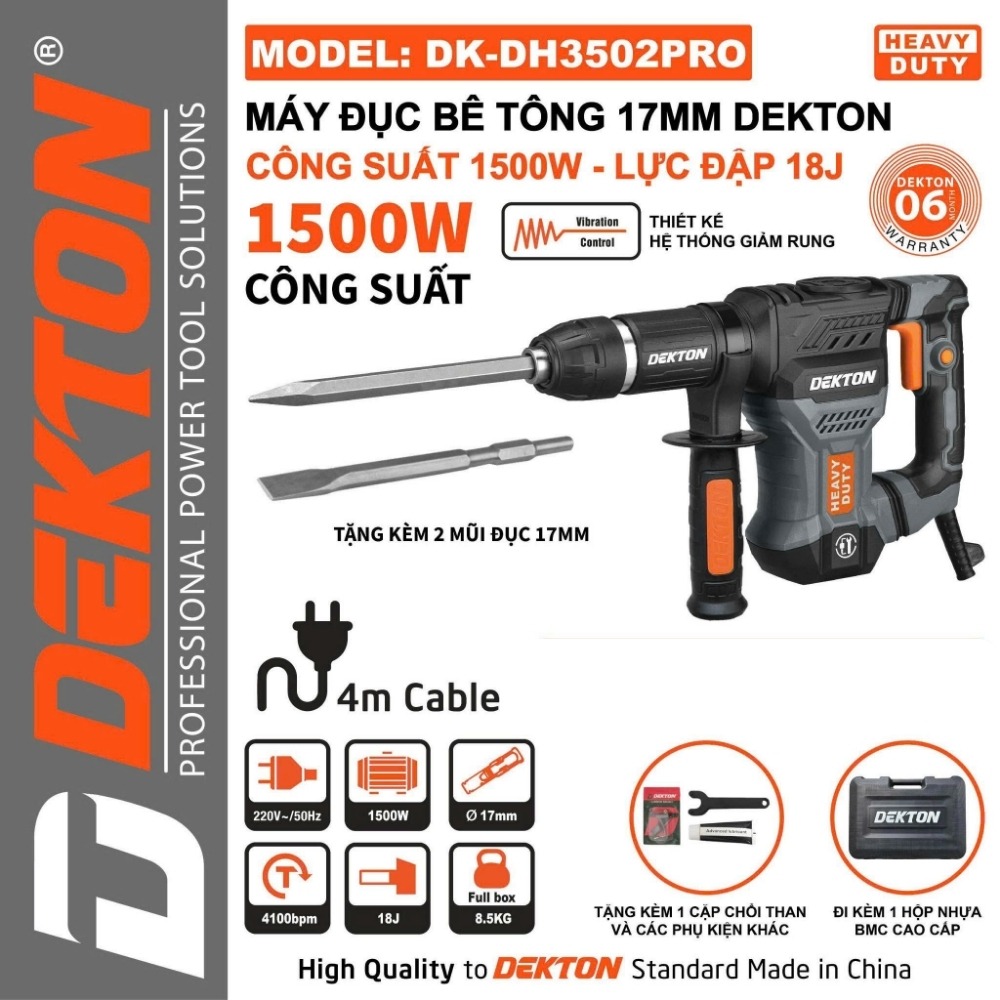 Máy đục bê tông 17mm 1500W Dekton DK-DH3502PRO (màu xám) 2 máy đục bê tông Dekton DK-DH3502PRO (2)