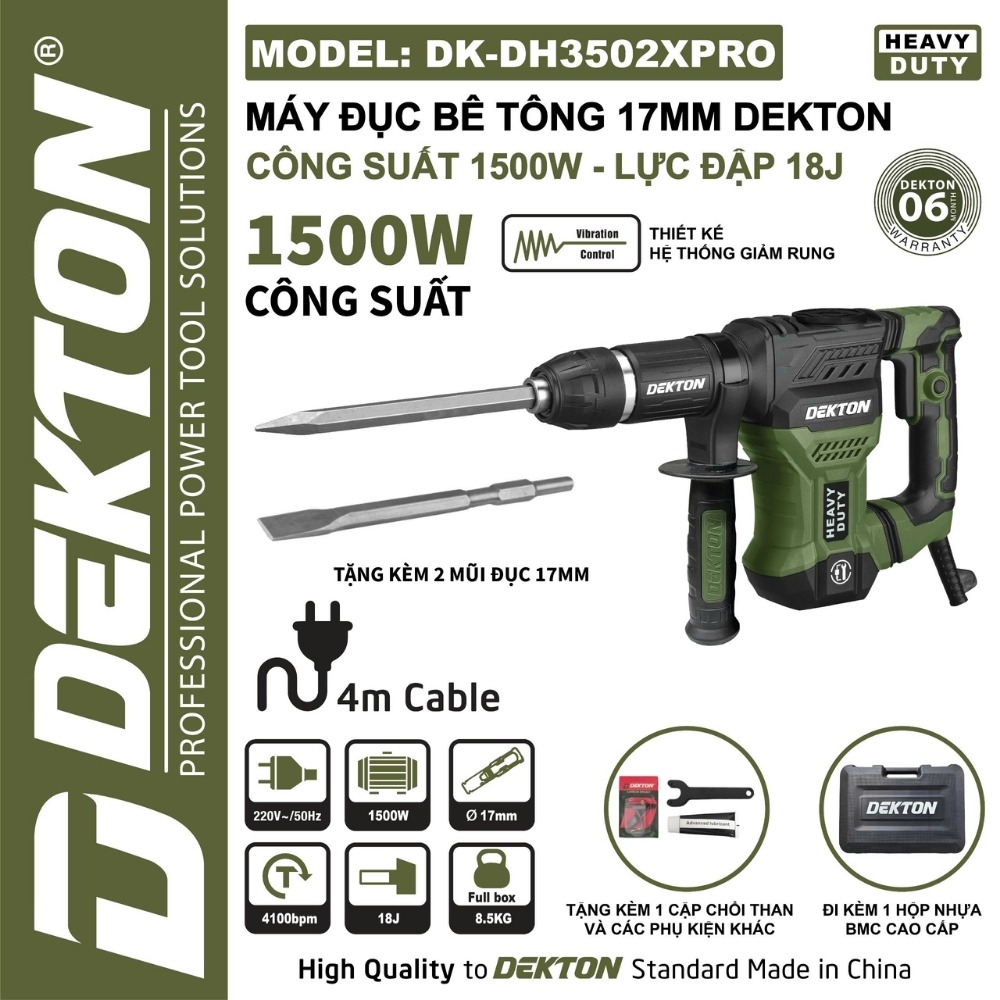 Máy đục bê tông 17mm 1500W Dekton DK-DH3502XPRO (màu olive) 2 máy đục bê tông Dekton DK-DH3502XPRO (2)