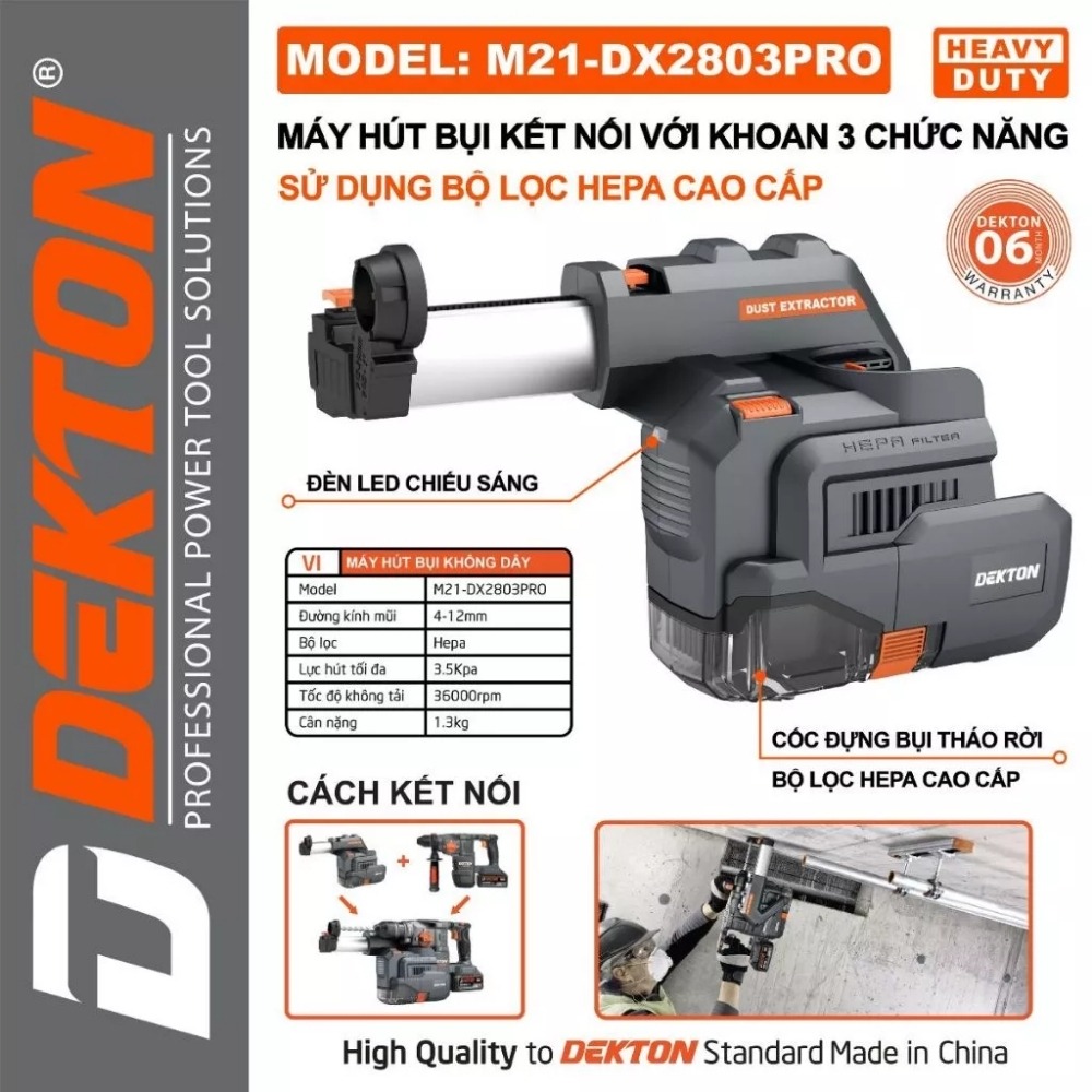 Máy hút bụi cho máy khoan bê tông pin Dekton M21-DX2803PRO 2 máy hút bụi kết nối máy khoan bê tông Dekton M21-DX2803XPRO (7)