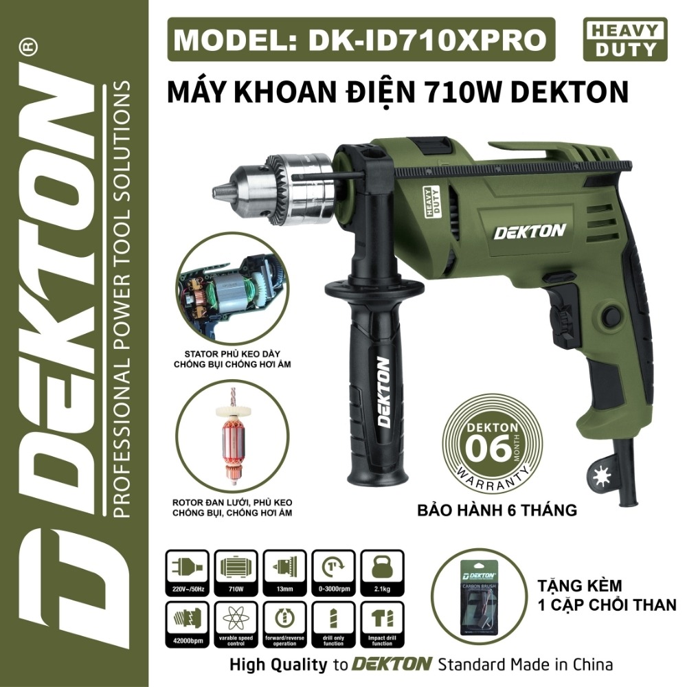 Máy khoan điện 710W Dekton DK-ID710XPRO (màu olive) 2 máy khoan điện Dekton DK-ID710XPRO (2)