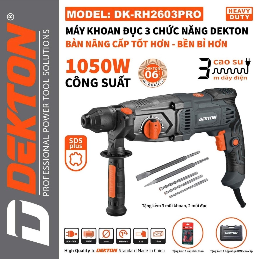 Máy khoan đục bê tông 1050W Dekton DK-RH2603PRO 2 máy khoan đục bê tông Dekton DK-RH2603PRO (2)