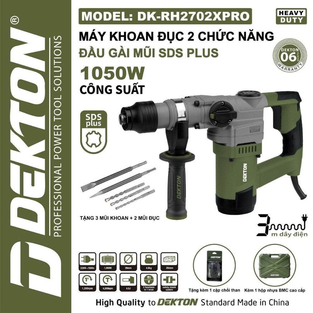 Máy khoan đục 2 chức năng 1050W Dekton DK-RH2702XPRO 2 máy khoan đục bê tông Dekton DK-RH2702XPRO (8)