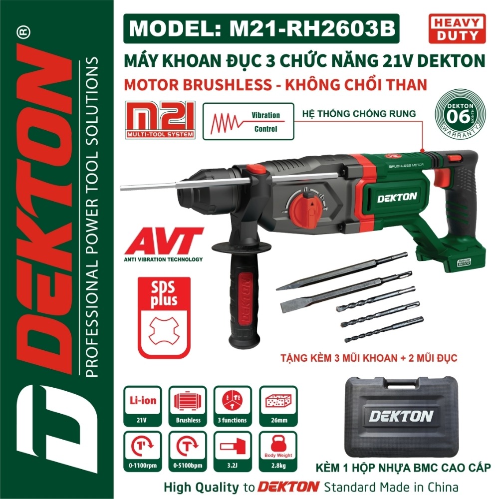 Máy khoan bê tông dùng pin 21V Dekton M21-RH2603B 2 máy khoan đục bê tông dùng pin Dekton M21-RH2603B (2)