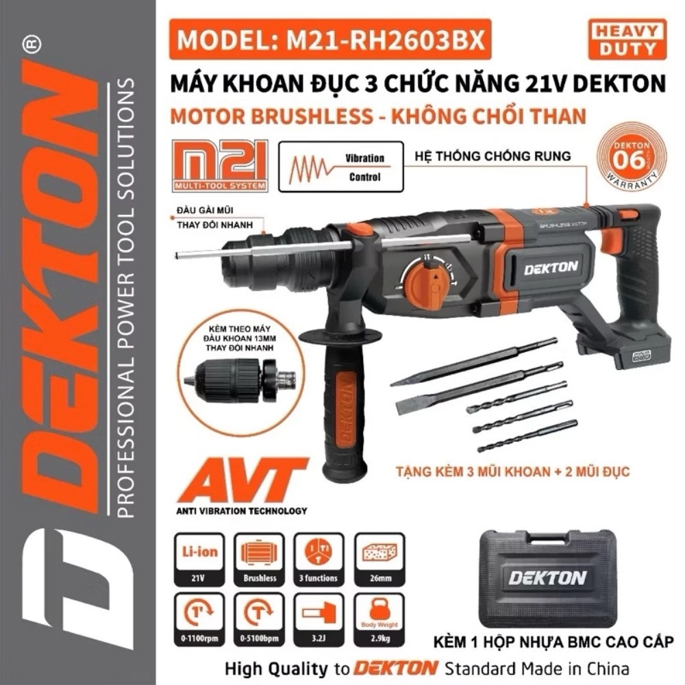 Máy khoan bê tông dùng pin 21V Dekton M21-RH2603BX 2 máy khoan đục bê tông dùng pin Dekton M21-RH2603BX (2)