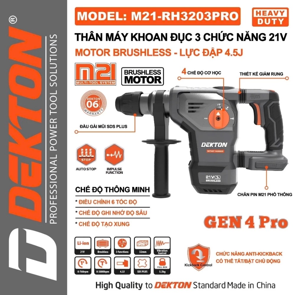 Máy khoan đục bê tông dùng pin 21V Dekton M21-RH3203PRO 2 máy khoan đục bê tông dùng pin Dekton M21-RH3203PRO (2)