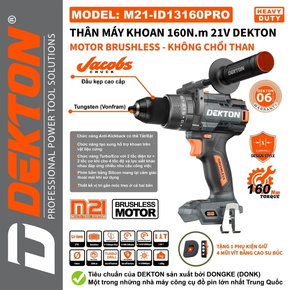 Máy khoan dùng pin 21V 160Nm Dekton M21-ID13160PRO 2 máy khoan dùng pin Dekton M21-ID13160PRO (2)