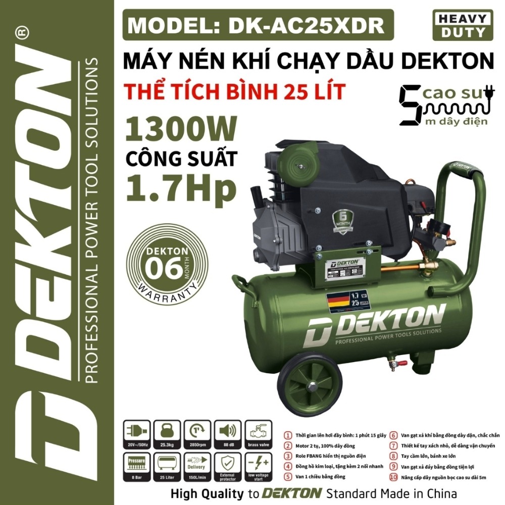 Máy nén khí có dầu 25L 1.7HP Dekton DK-AC25XDR (màu olive) 2 máy nén khí dekton DK-AC25XDR (2)