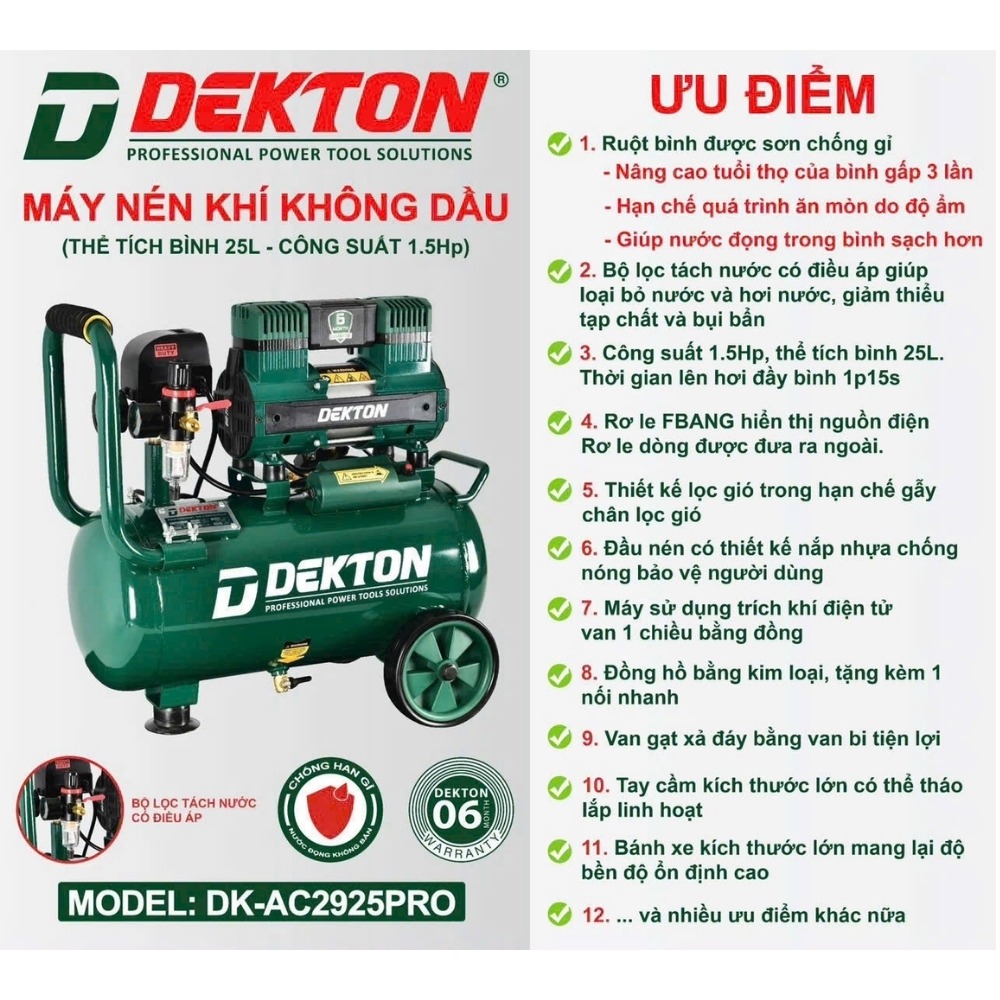 Máy nén khí không dầu 25L 1.5HP Dekton DK-AC2925PRO 2 máy nén khí dekton DK-AC2925PRO (2)