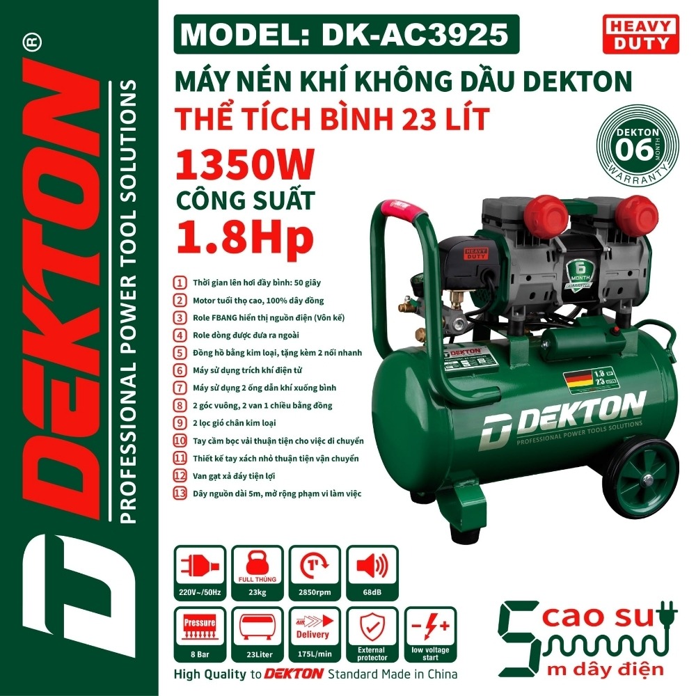 Máy nén khí không dầu 23L 1.8HP Dekton DK-AC3925 2 máy nén khí dekton DK-AC3925 (2)