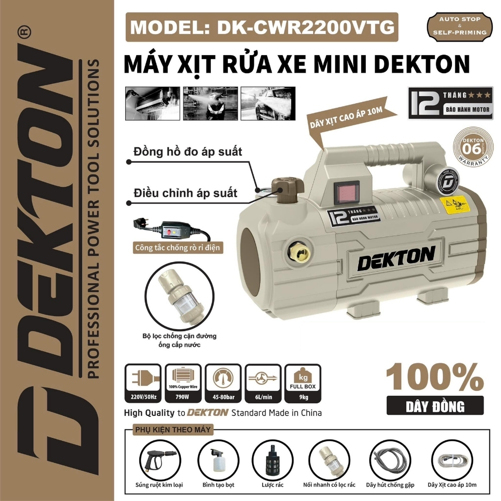 Máy rửa xe mini 790W Dekton DK-CWR2200VTG (màu be) 2 máy rửa xe Dekton DK-CWR2200VTG (2)