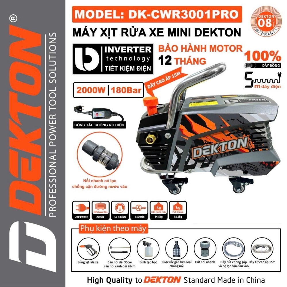 Máy rửa xe 2000W Dekton DK-CWR3001PRO (khung kim loại) 2 máy rửa xe Dekton DK-CWR3001PRO (2)