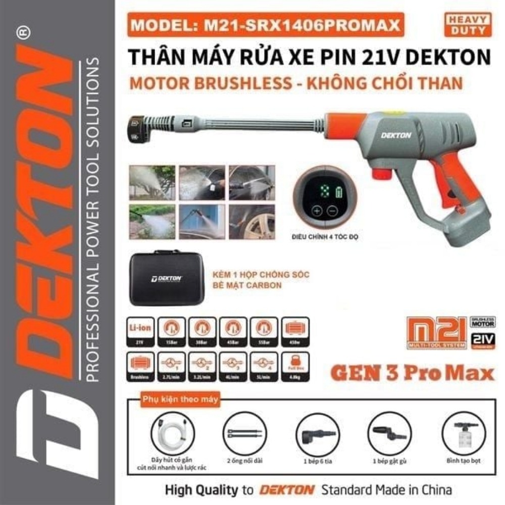 Máy xịt rửa xe dùng pin 21V Dekton M21-SRX1406PROMAX 2 máy rửa xe dùng pin Dekton M21-SRX1406PROMAX (2)