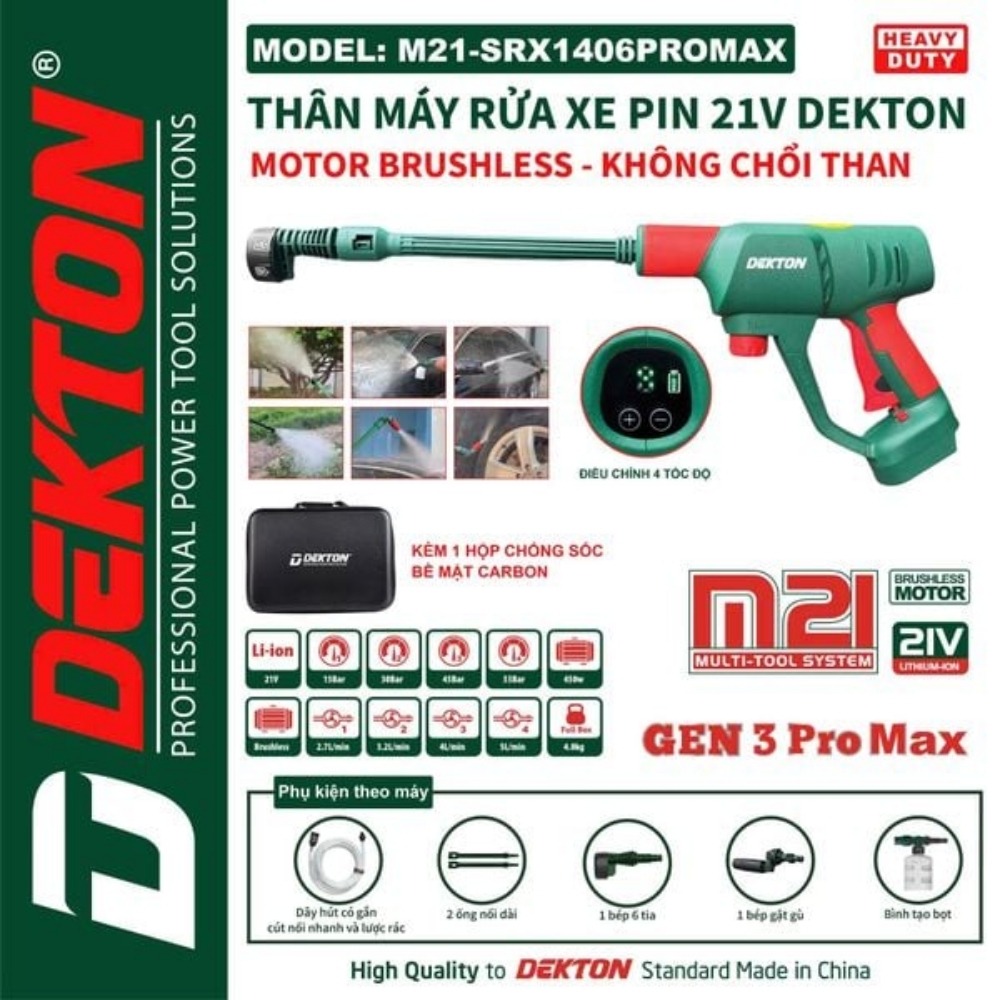 Máy xịt rửa xe dùng pin 21V Dekton M21-SRX1406PROMAX 3 máy rửa xe dùng pin Dekton M21-SRX1406PROMAX (3)