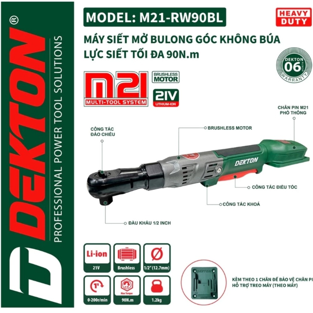 Máy siết bu lông góc dùng pin 21V 90Nm Dekton M21-RW90BL 2 máy siết bu lông góc dùng pin Dekton M21-RW90BL (2)