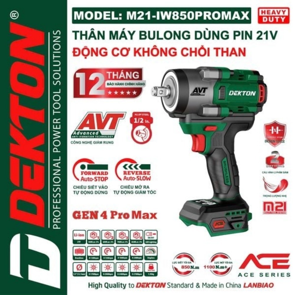 Máy siết bu lông dùng pin 21V 850Nm Dekton M21-IW850PROMAX 2 máy siết bulong dùng pin Dekton M21-IW850 PROMAX (2)
