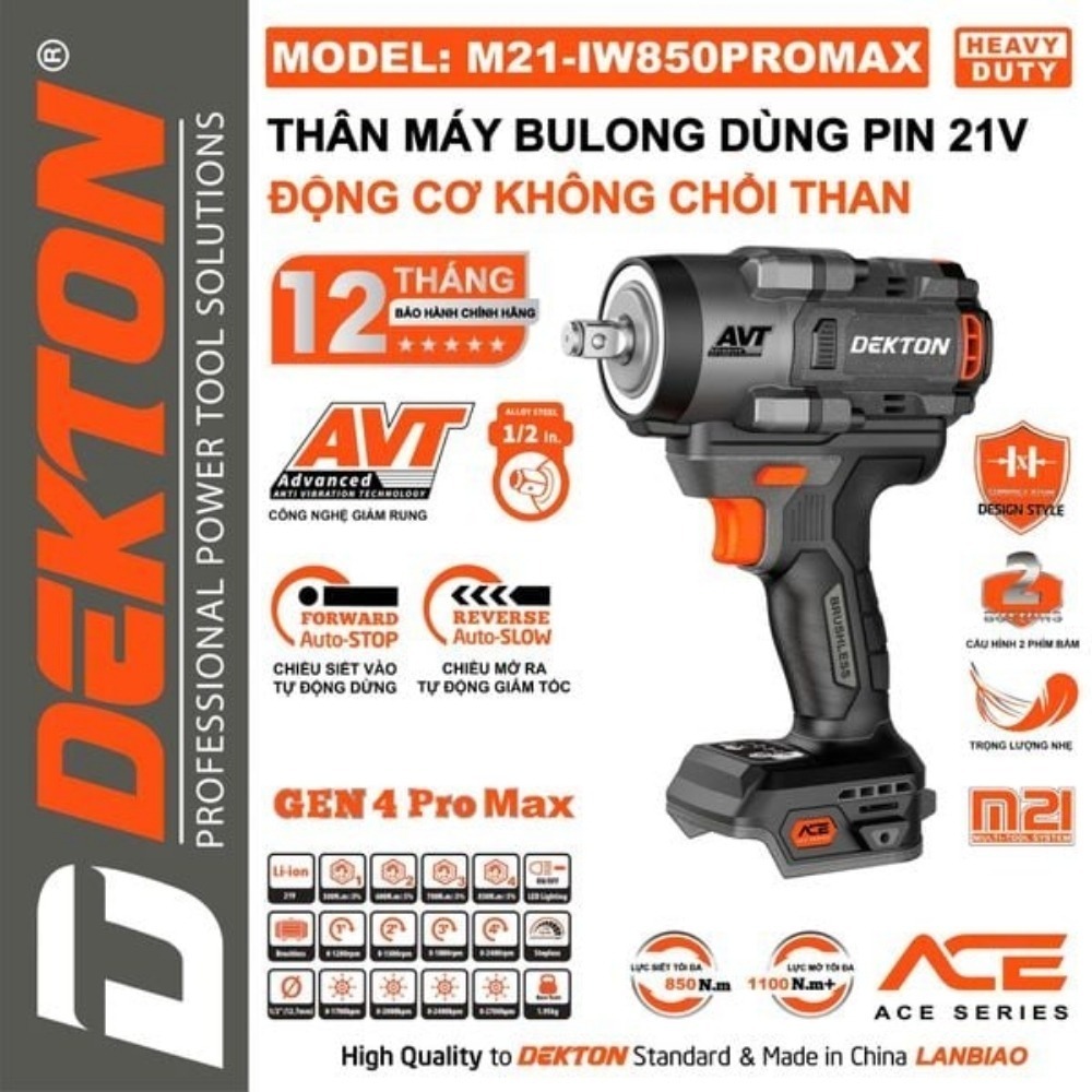 Máy siết bu lông dùng pin 21V 850Nm Dekton M21-IW850PROMAX 3 máy siết bulong dùng pin Dekton M21-IW850 PROMAX (3)