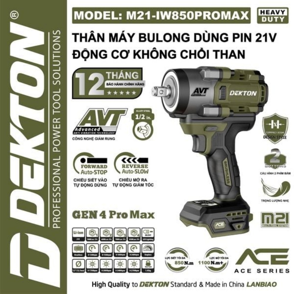 Máy siết bu lông dùng pin 21V 850Nm Dekton M21-IW850PROMAX 4 máy siết bulong dùng pin Dekton M21-IW850 PROMAX (4)