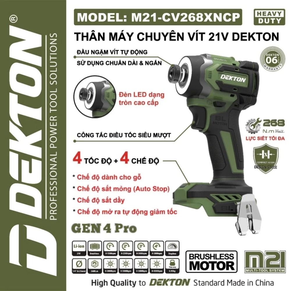 Máy siết vít dùng pin 21V 268Nm Dekton M21-CV268XNCP (màu olive) 2 máy siết vít dùng pin Dekton M21-CV268XNCP (2)