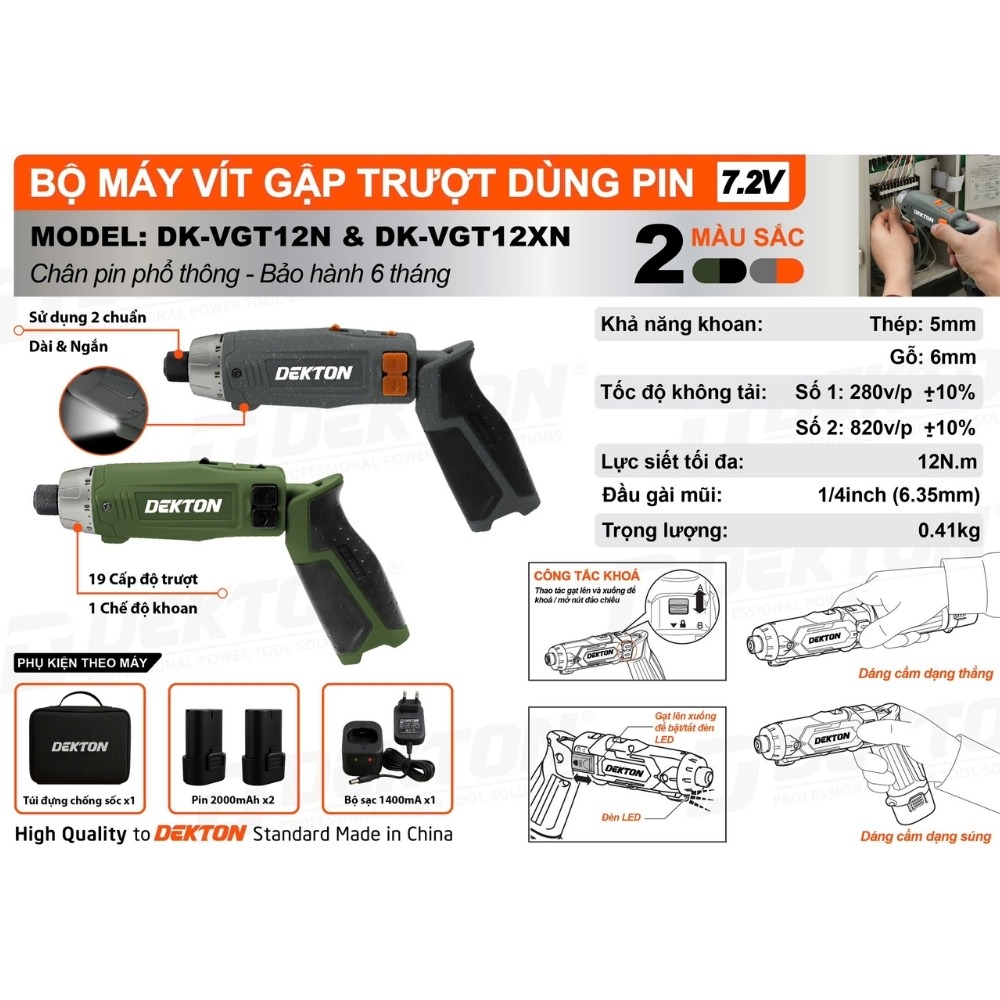 Máy vặn vít gập dùng pin Dekton DK-VGT12XN (màu olive) 11 máy siết vít gập dùng pin Dekton DK-VGT12XN (11)