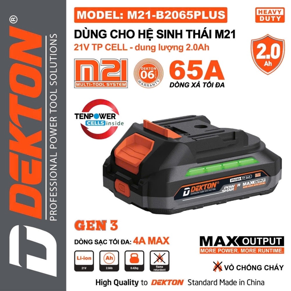 Pin 21V 2.0Ah Dekton M21-B2065PLUS (dòng xả max 65A) 3 M21-B2065PLUS (3)