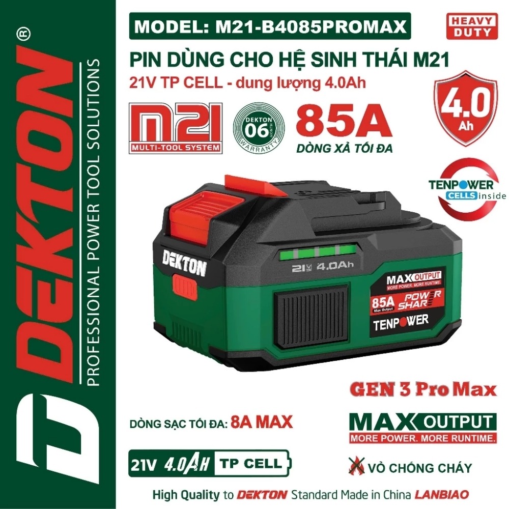 Pin 21V 4.0Ah Dekton M21-B4085PROMAX (dòng xả max 85A) 2 M21-B4085PROMAX (2)