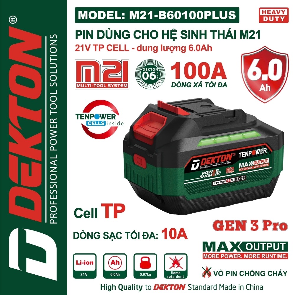 Pin 21V 6.0Ah Dekton M21-B60100PLUS (dòng xả max 100A) 2 M21-B60100PLUS (2)