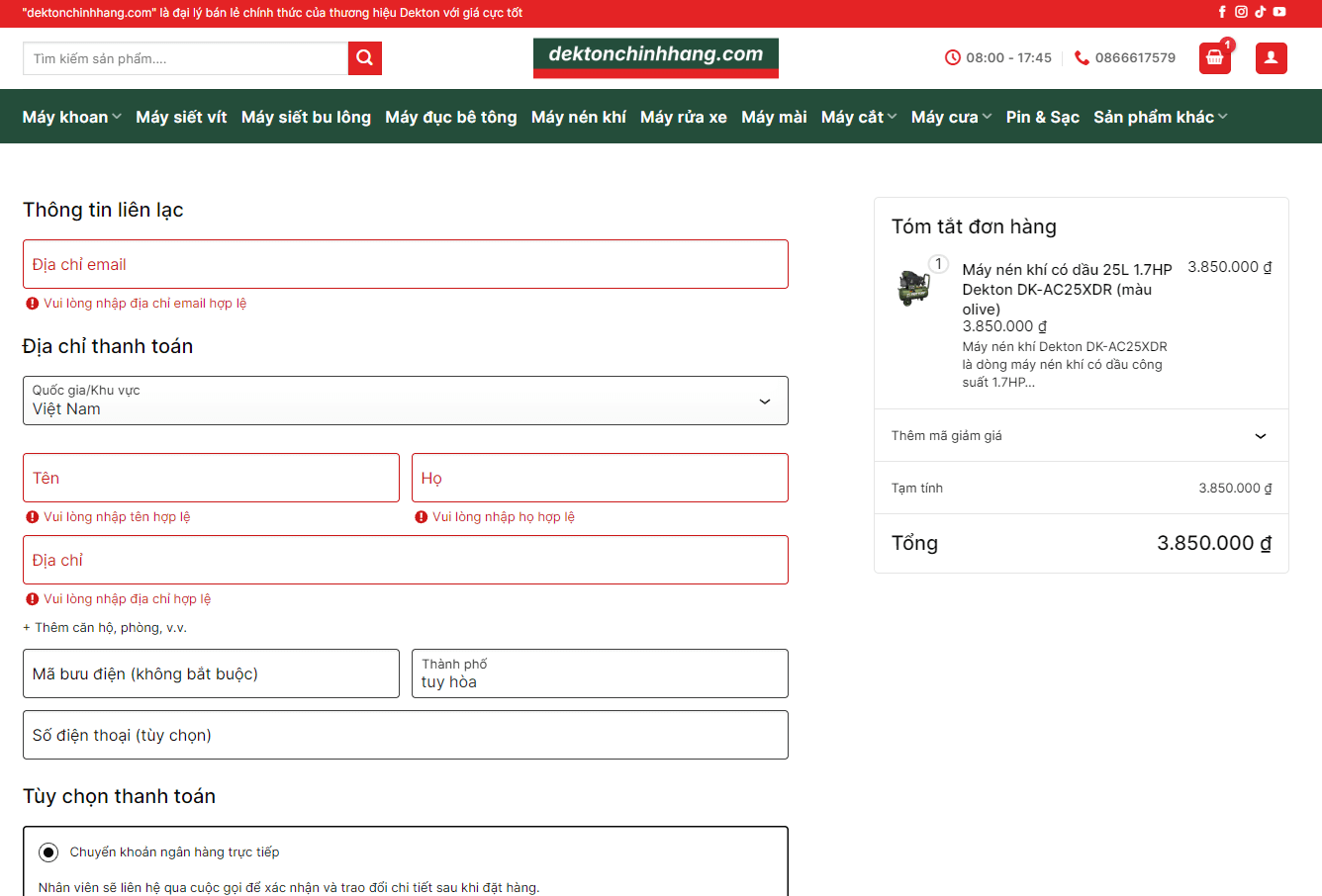Hướng dẫn mua hàng 6 Điền thông tin cần thiết và tiến hành đặt hàng
