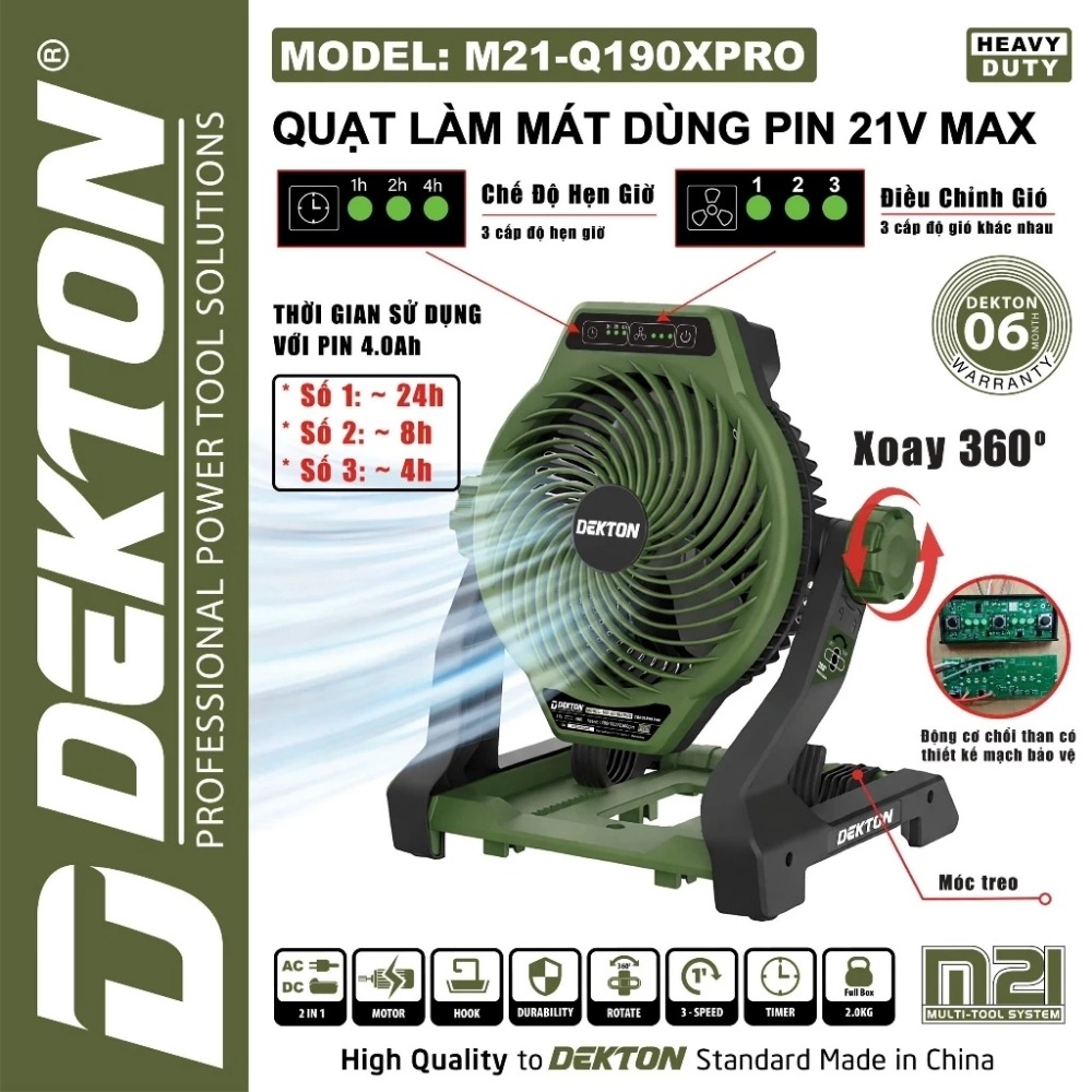 Quạt dùng pin 21V Dekton M21-Q190XPRO 2 Quạt dùng pin 21V Dekton M21-Q190XPRO