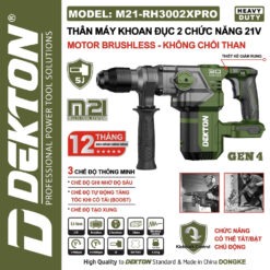Máy khoan đục bê tông pin 2 chức năng Dekton M21-RH3002XPRO (màu olive)