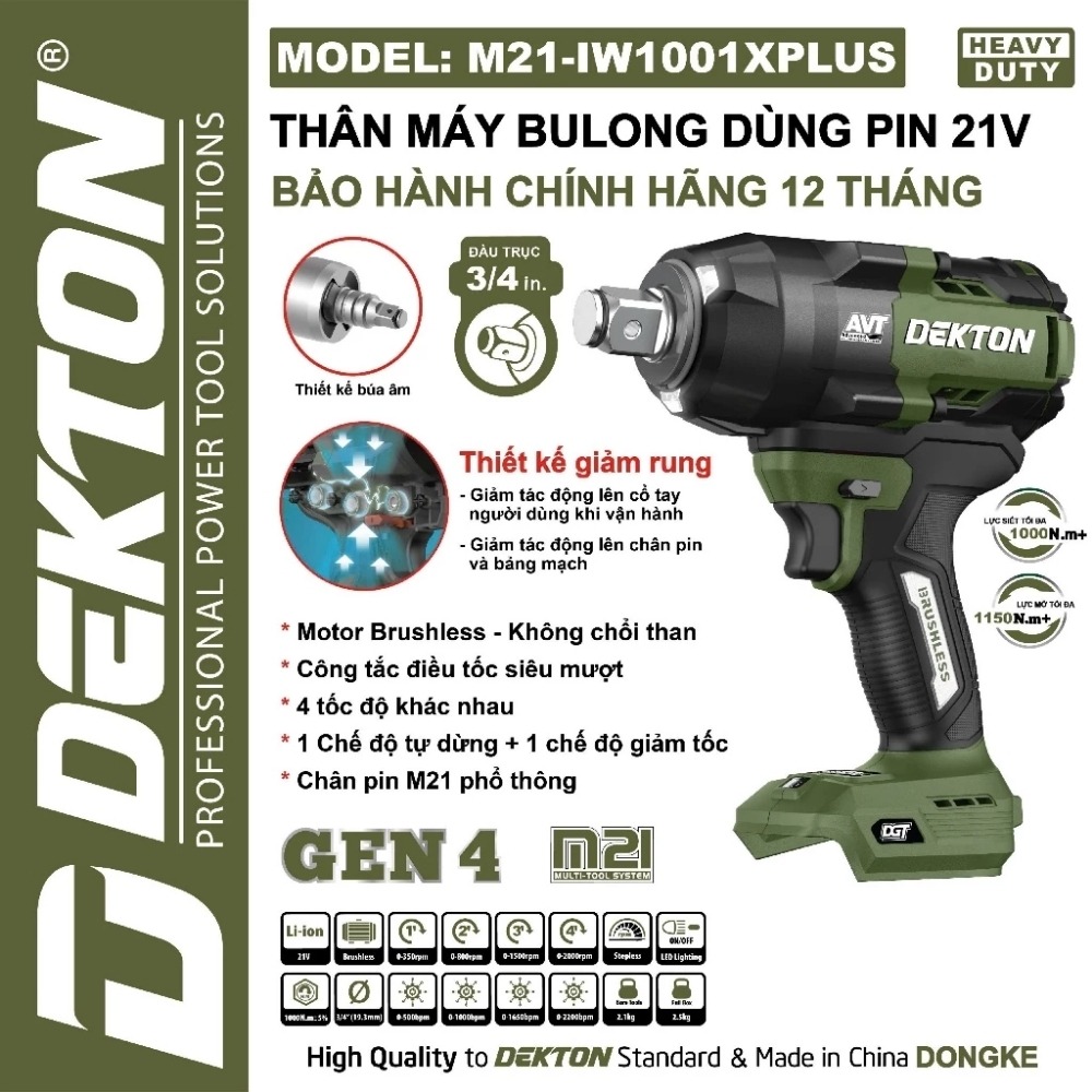 Máy siết bulong pin 3/4 inch 1000Nm M21-IW1001XPLUS (màu olive) 1 Máy siết bulong 3/4 inch 1000Nm M21-IW1001XPLUS (màu olive)