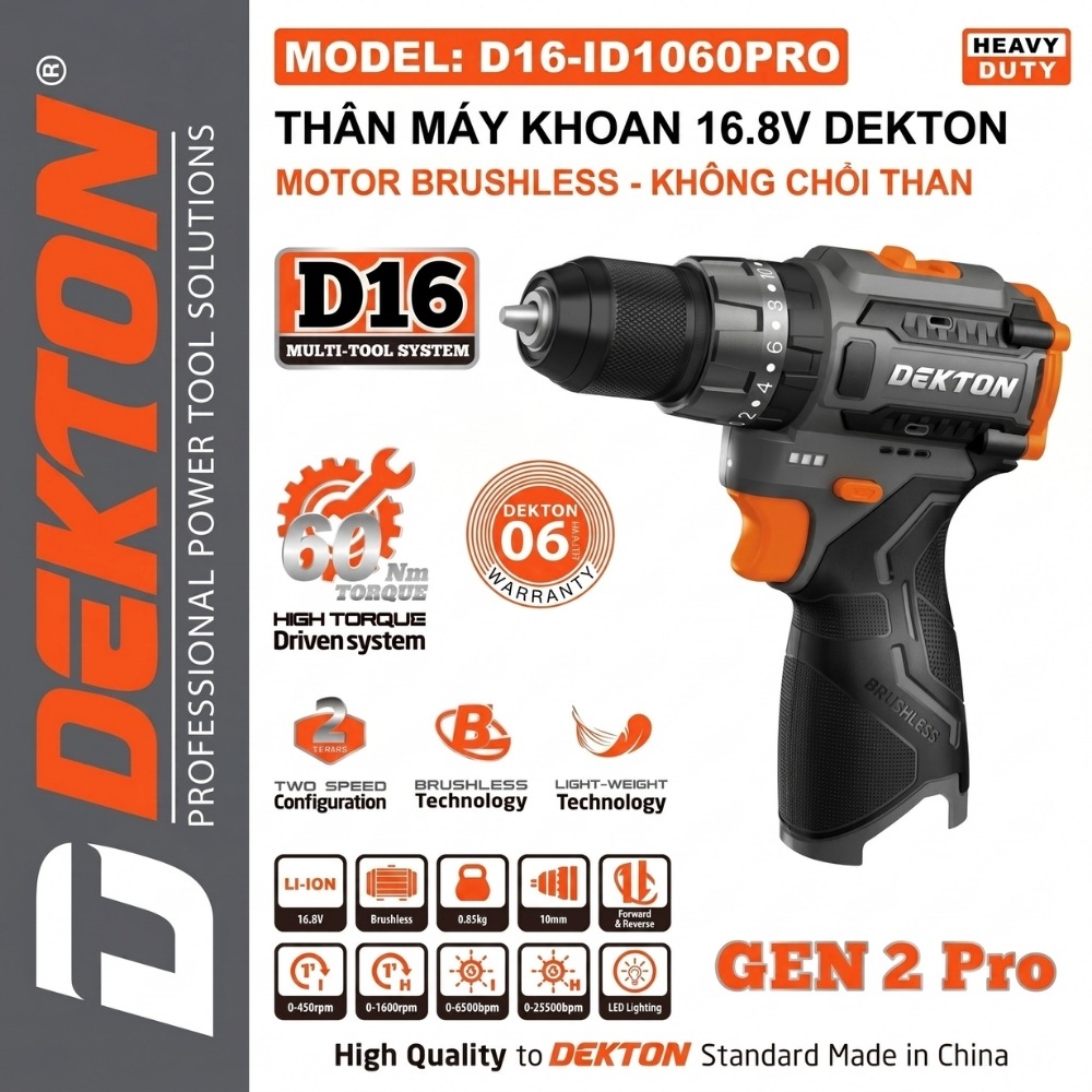 Máy khoan búa dùng pin 16.8V Dekton D16-ID1060PRO 1 Máy khoan búa dùng pin 16.8V Dekton D16-ID1060PRO