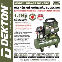 Máy nén khí không dầu 8L Dekton DK-AC2908XPRO (Màu oliu)