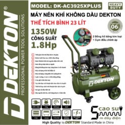 Trang chủ 58 Máy nén khí không dầu 23L Dekton DK-AC3925XPLUS