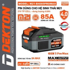 Pin 21V 4.0Ah Dekton M21-B4085PROMAX (dòng xả max 85A)