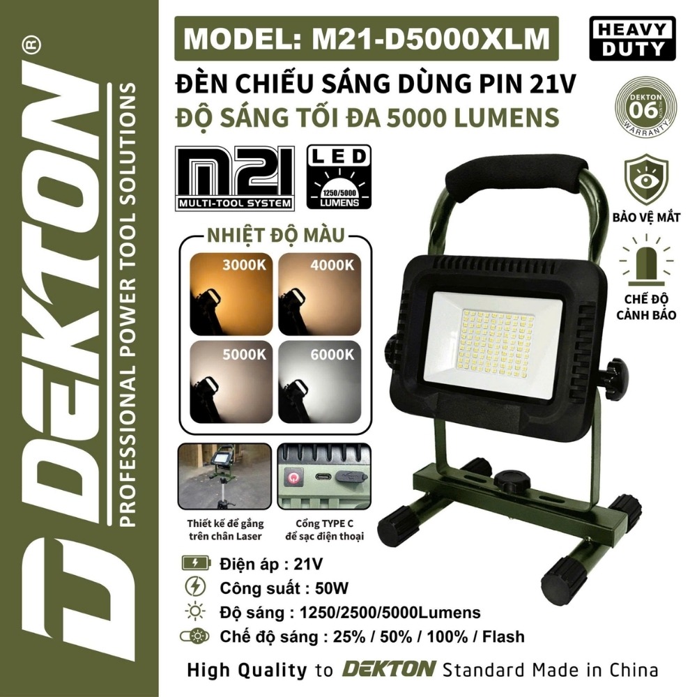 Đèn công trình dùng pin 21V-5000 lumens Dekton M21-D5000XLM 1 Đèn công trình dùng pin 21V-5000 lumens Dekton M21-D5000XLM