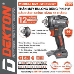 Trang chủ 278 Máy siết bulong dùng pin 21V-355Nm Dekton M21-IW350GDT