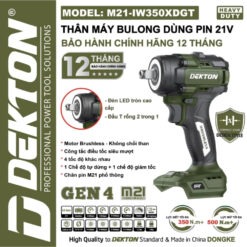 Máy siết bulong dùng pin 21V-355Nm Dekton M21-IW350XGDT