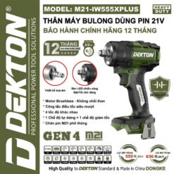 Trang chủ 281 Máy siết bulong dùng pin 21V-555Nm Dekton M21-IW555XPLUS