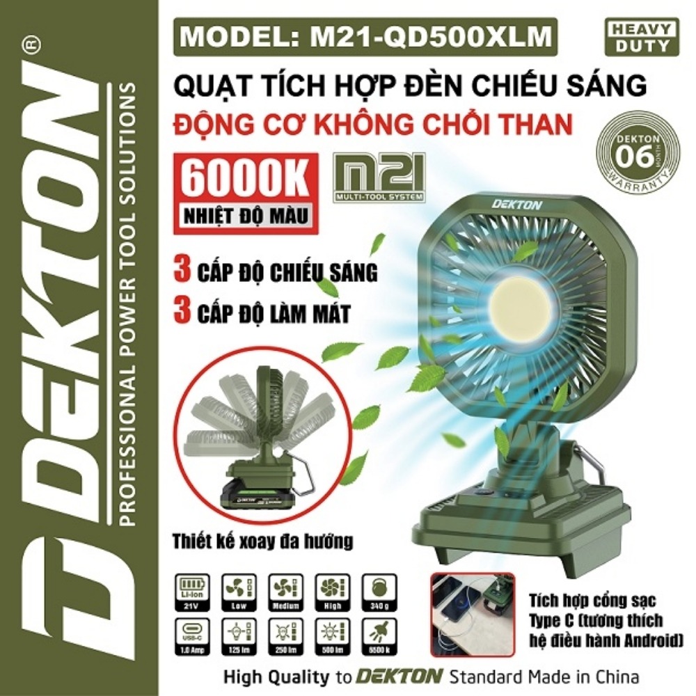 Máy quạt dùng pin 21V Dekton M21-QD500XLM 1 Máy quạt dùng pin 21V Dekton M21-QD500XLM