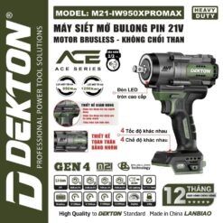 Trang chủ 276 Máy siết bulong dùng pin 21V-1250Nm Dekton M21-IW950XPROMAX