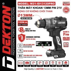Máy khoan dùng pin 21V-120Nm Dekton M21-ID13120PRO
