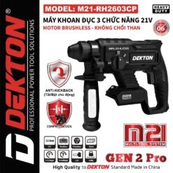 Máy khoan đục 3 chức năng dùng pin 21V-2.6J Dekton M21-RH2603CP
