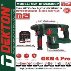 Máy khoan đục 3 chức năng dùng pin 21V-2.8J Dekton M21-RH2603SCP